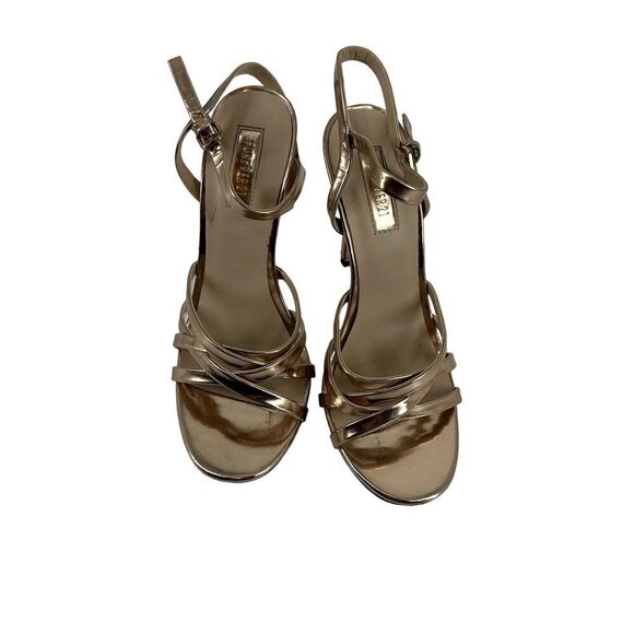 Forever 21 Stiletto Strappy Heel Sexy Sandals Size 6.5 Gold - Picture 1 of 5